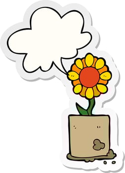 cartoon flower and speech bubble sticker vector