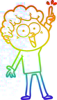 rainbow gradient line drawing cartoon happy man vector