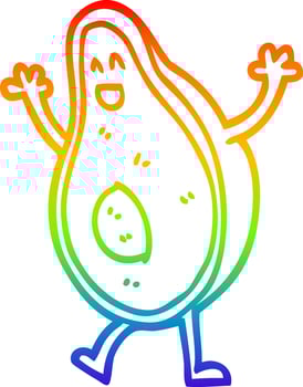 rainbow gradient line drawing cartoon dancing avocado vector