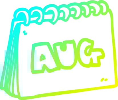cold gradient line drawing cartoon calendar showing month of august vector