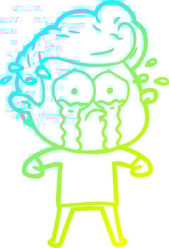 cold gradient line drawing cartoon crying man vector