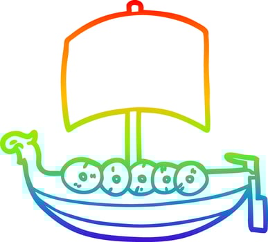 rainbow gradient line drawing cartoon viking boat vector