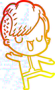 warm gradient line drawing cute cartoon girl with hipster haircut vector