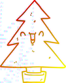 warm gradient line drawing cartoon christmas tree vector