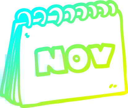 cold gradient line drawing cartoon calendar showing month of november vector