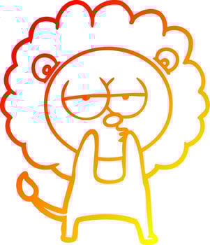 warm gradient line drawing cartoon tired lion vector