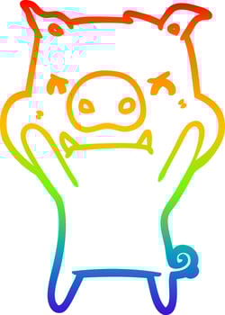 rainbow gradient line drawing angry cartoon pig vector