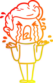 warm gradient line drawing cartoon crying man vector