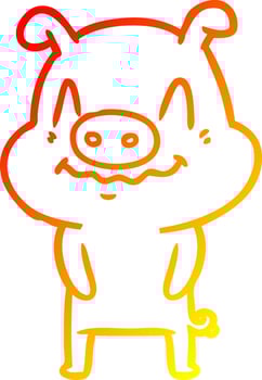 warm gradient line drawing nervous cartoon pig vector