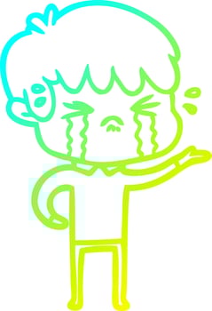 cold gradient line drawing cartoon boy crying vector