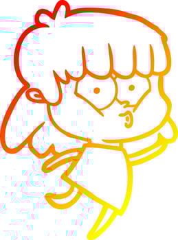 warm gradient line drawing cartoon whistling girl vector
