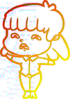 warm gradient line drawing cartoon worried woman vector