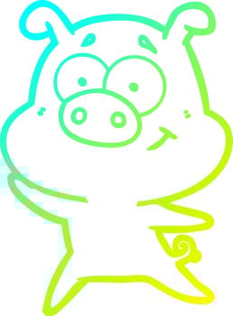 cold gradient line drawing happy cartoon pig vector