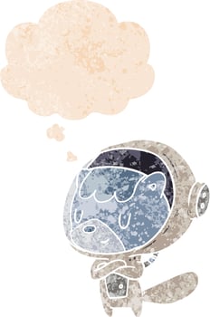 cartoon astronaut animal and thought bubble in retro textured style vector