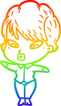 rainbow gradient line drawing cartoon woman vector