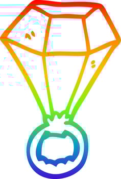rainbow gradient line drawing cartoon red ruby ring vector