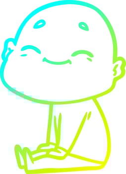 cold gradient line drawing happy cartoon bald man vector