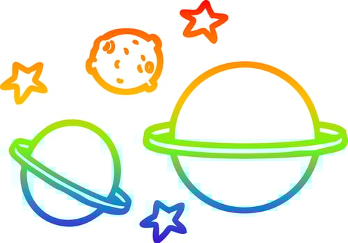 rainbow gradient line drawing cartoon planets vector