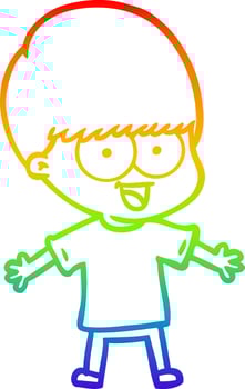 rainbow gradient line drawing happy cartoon boy vector