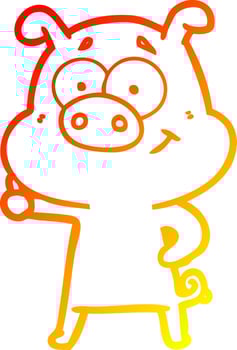 warm gradient line drawing happy cartoon pig vector