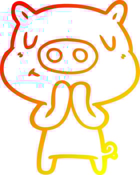 warm gradient line drawing cartoon content pig vector