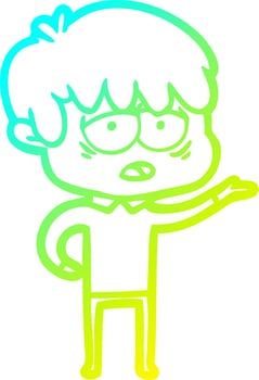 cold gradient line drawing cartoon exhausted boy vector