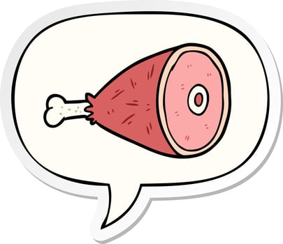 cooked cartoon leg of meat and speech bubble sticker vector