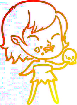 warm gradient line drawing cartoon vampire girl with blood on cheek vector