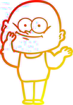 warm gradient line drawing cartoon bald man staring vector