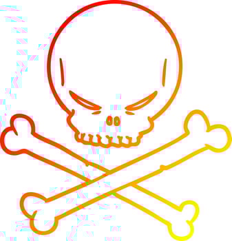 warm gradient line drawing cartoon skull and crossbones vector