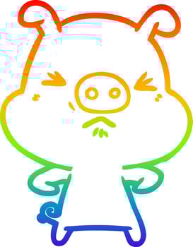 rainbow gradient line drawing cartoon angry pig vector
