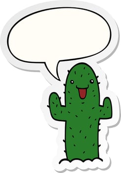 cartoon cactus and speech bubble sticker vector