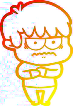 warm gradient line drawing annoyed cartoon boy vector
