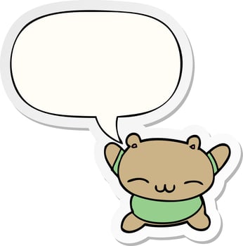 cartoon jumping bear and speech bubble sticker vector