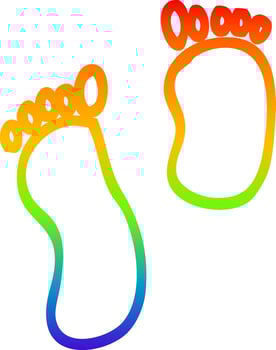 rainbow gradient line drawing cartoon foot prints vector