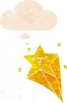 cartoon shooting star and thought bubble in retro textured style vector