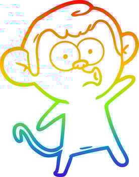 rainbow gradient line drawing cartoon surprised monkey vector