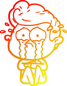 warm gradient line drawing cartoon crying man vector