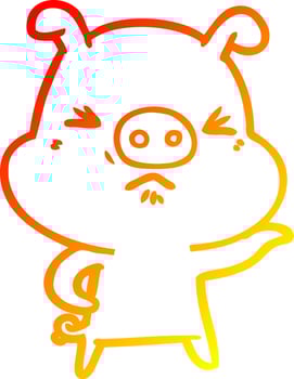 warm gradient line drawing cartoon angry pig vector