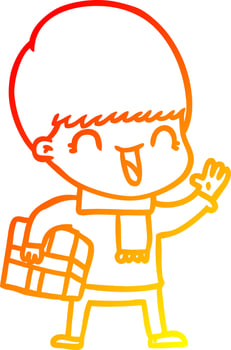 warm gradient line drawing happy cartoon boy vector