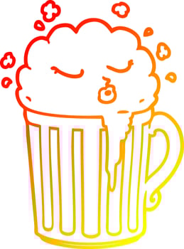 warm gradient line drawing cartoon mug of beer vector