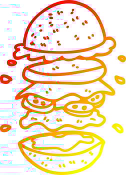 warm gradient line drawing cartoon huge burger vector