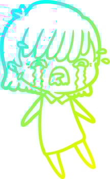 cold gradient line drawing cartoon girl crying vector