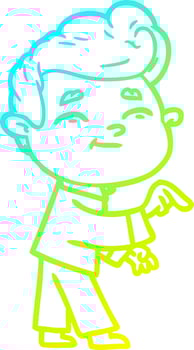 cold gradient line drawing happy cartoon man pointing vector