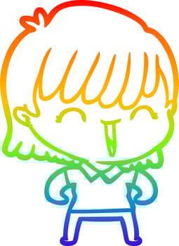 rainbow gradient line drawing cartoon woman vector