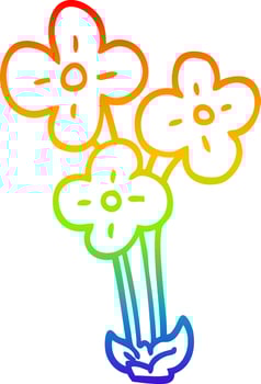 rainbow gradient line drawing cartoon bunch of flowers vector