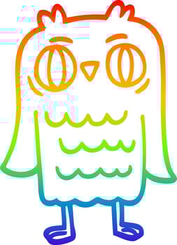 rainbow gradient line drawing cartoon owl vector