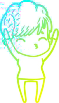 cold gradient line drawing cartoon woman thinking vector
