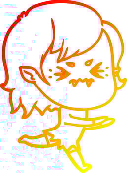 warm gradient line drawing annoyed cartoon vampire girl vector