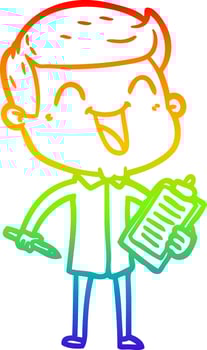 rainbow gradient line drawing cartoon happy man vector